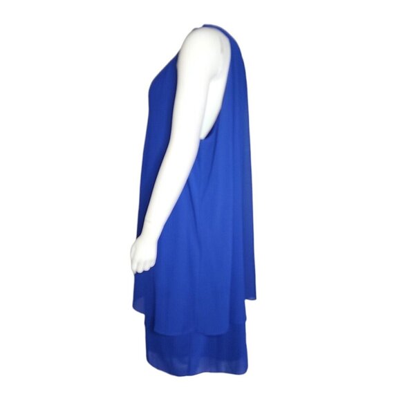 JESSICA HOWARD Solid All Blue Chiffon Lined Zip Back Dress Womens Plus Size 20W - Picture 2 of 6